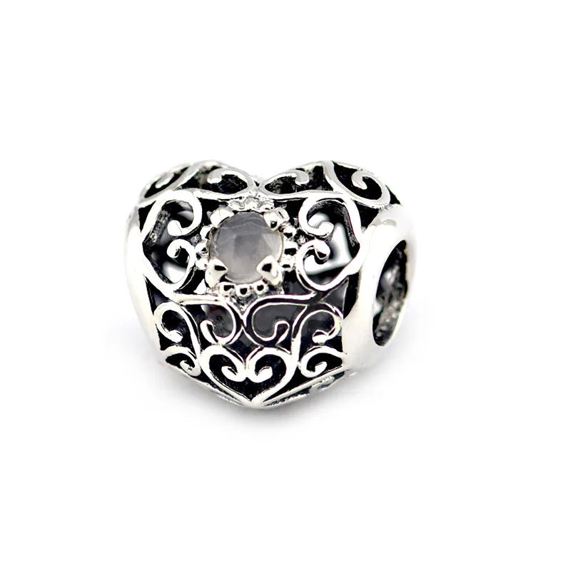 

925-Sterling-Silver Jewelry Bead April Signature Heart Bead Fits Brand Charm Bracelet DIY Fashion Jewelry 925 Silver Shipping