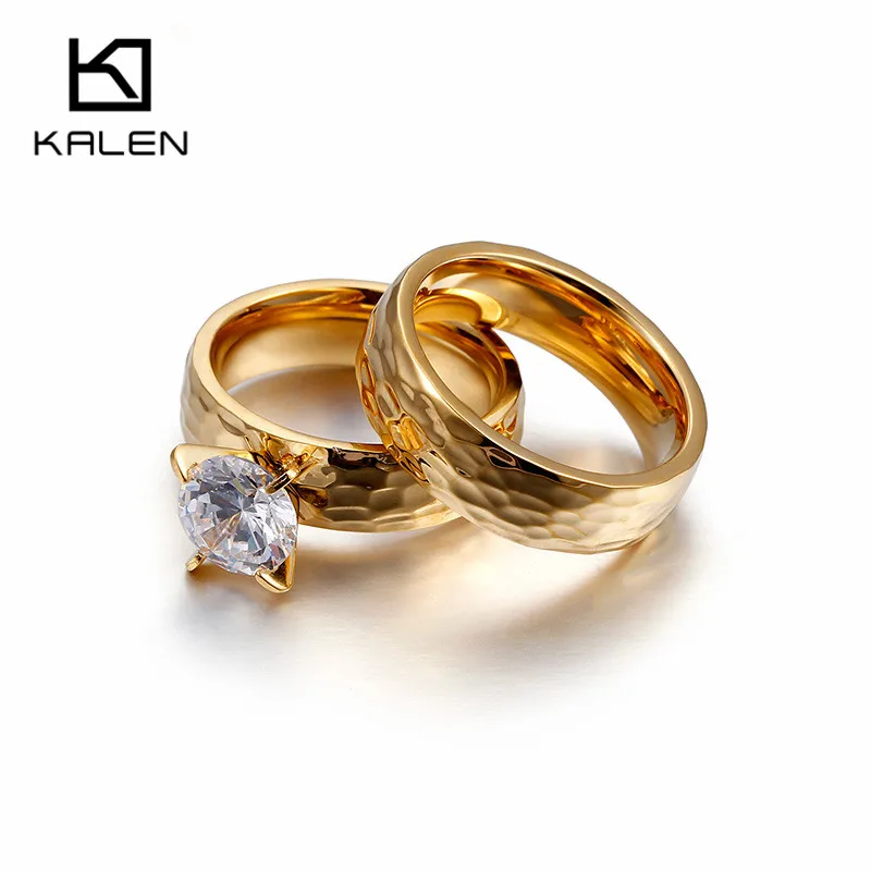 Kalen Arrival Fashion Zircon Finger Rings For Women Stainless Steel Gold Color Metal Engagement Wedding Jewelry Birthday Gifts