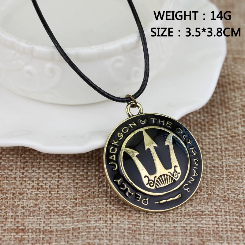 dongsheng Fashion Movie Jewelry Percy Jackson and the Olympians Trident Pendant Necklace Leather Rope Chain Round Metal Necklace