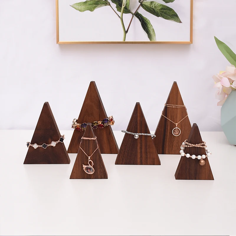 Black Walnut Chain Pendant Necklace Bracelets Display Stand Solid Wood Triangle Jewellery Display Rack