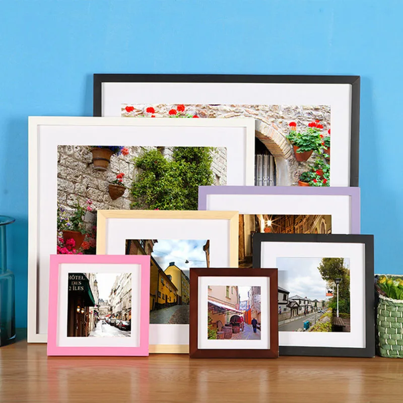 Solid Color Wooden Square Photo Frame Picture Frames Desktop Wall Hanging Function Morden Style Picture Decorated Holder