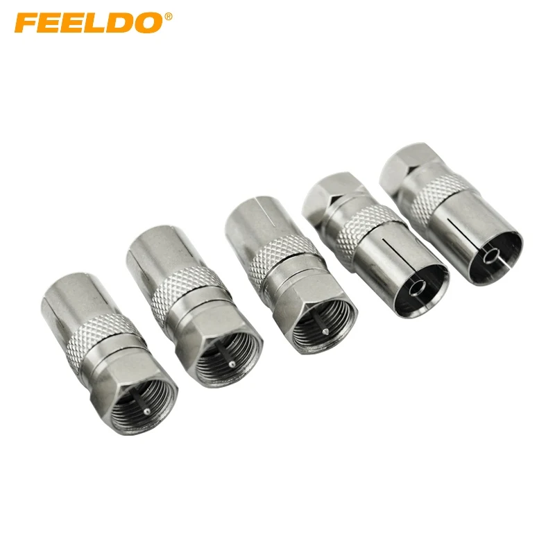 FEELDO 50Pcs Durable Zinc Alloy Female Socket To F Type Male Plug Adapter Connector For Satellite TV DVR