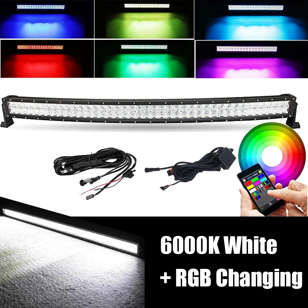 

42INCH 240W Super Bright RGB Led Light Bar Off-road Spot Flood Combo Beam Driving 16 Million Color Change Strobe & Wiring Kit