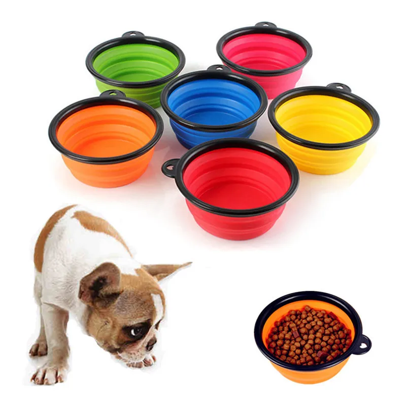 Silicone Collapsible Foldable Dog Bowl Candy Color Outdoor Travel Portable Puppy Food Container Feeder Dish