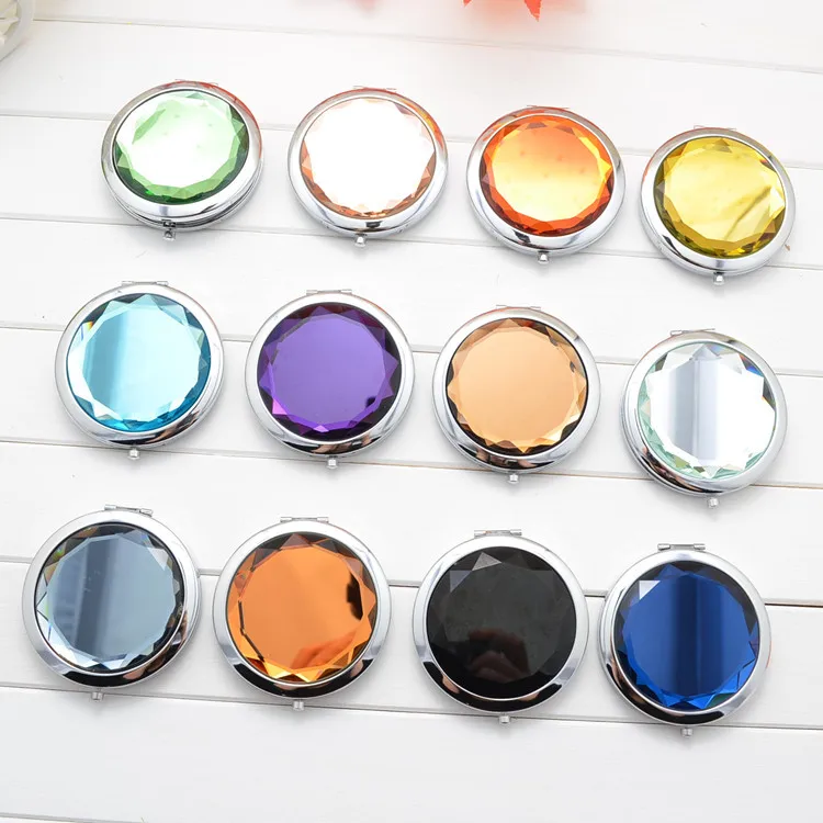 

Woman 70mm Folding Makeup Mirror Compact Mirror Crystal Metal Pocket Mirror wedding gift cosmetic mirror pocket 100pcs/lot