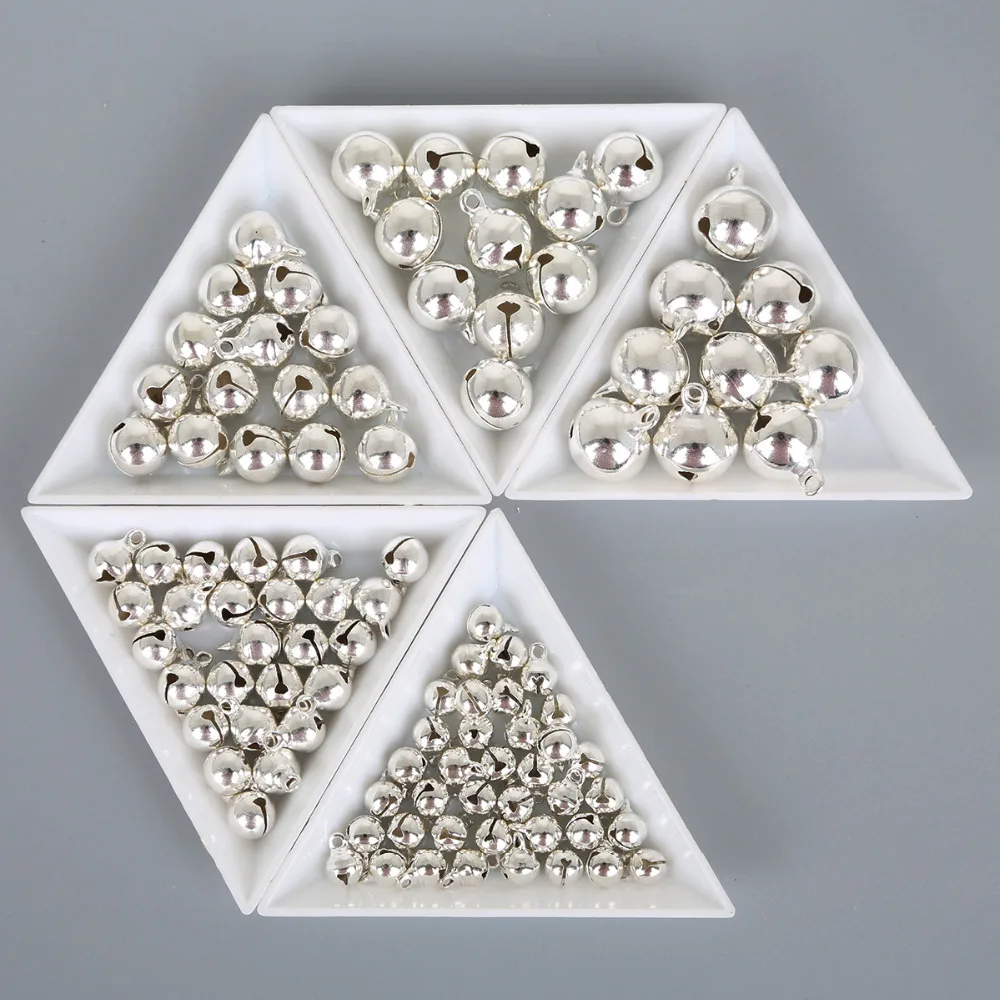 6mm -14mm Rhodium loose beads small bell Christmas decoration pendants DIY jewelry handmade crafts accessories