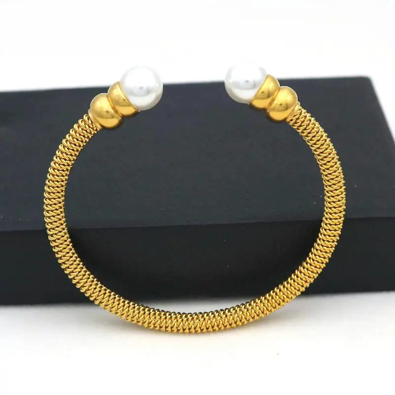 Cute Bear Brand Stainless Steel Mesh Surface Imitation Pearls Bracelets & Bangles Women Luxury Cuff Bracelet Fashion Jewelry