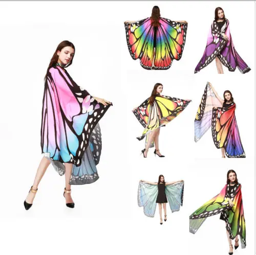 Großhandel Neue 7 Farben Frauen Schal Pashmina Flügel Cape Pfau Schal Wrap Geschenke Nette Neuheit Drucken Schals Pashminas