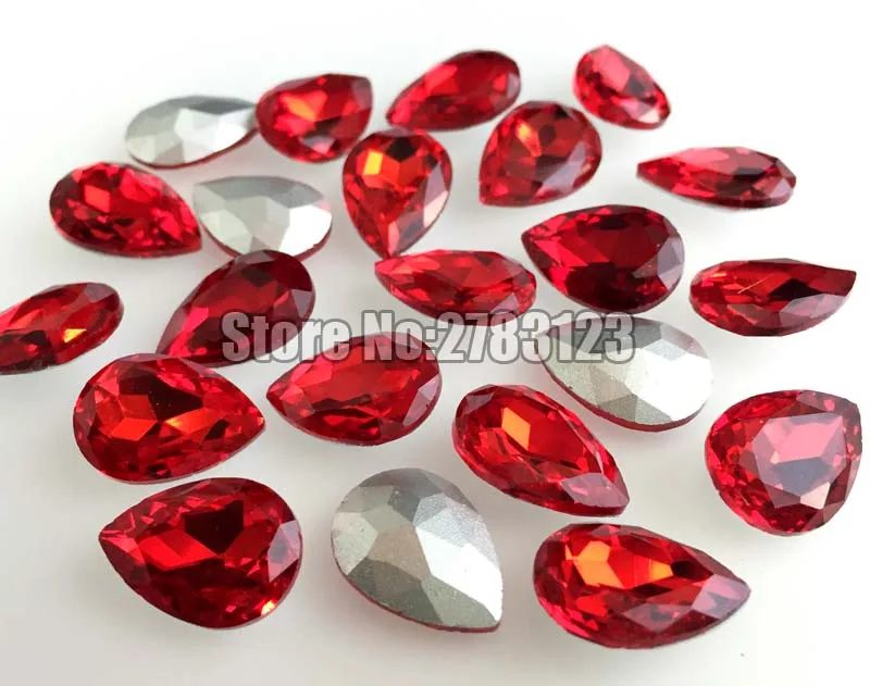 Factory sales red color pointback good quality AAA+ Glass Crystal drop shape loose rhinestones Nail, clothing accessories