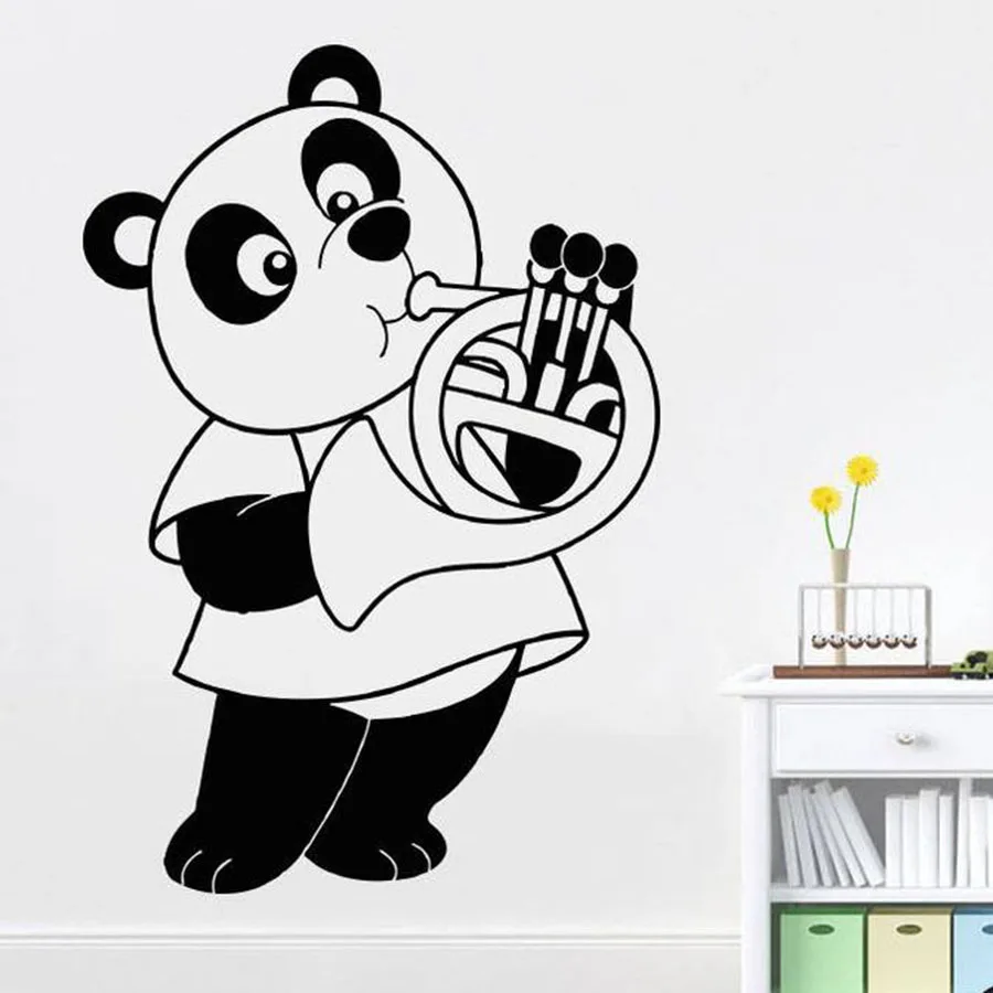 Panda Playing The Horn Wall Decal Bedroom Nursery Cute Panda Interior Design Music Room Modern Art Mural Vinyl Wall Sticker S367