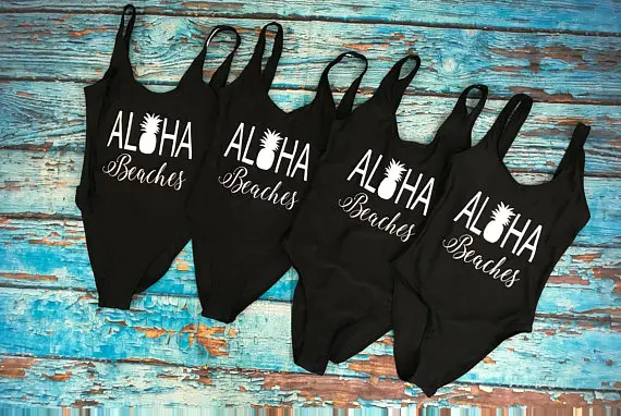 personalized  Aloha Beaches bridesmaid pineapple Bathing Suits Honeymoon Bachelorette Swimwear Swimsuit Bride Wedding favors