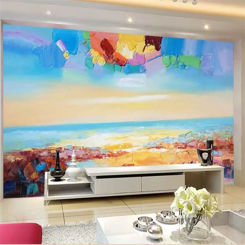 Custom wallpaper 3d mural papel de pared abstract color block sea sunrise background wall living room bedroom mural 3d wallpaper