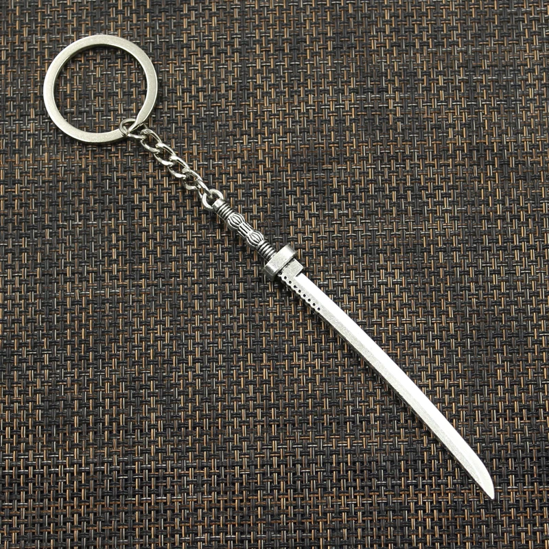 Fashion 30mm Key Ring Metal Key Chain Keychain Jewelry Antique Bronze Silver Color Plated Samurai Sword 107x10mm Pendant