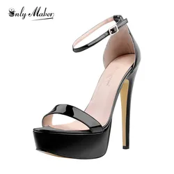 Onlymaker Women Peep Toe Platform Stiletto Sandals Single Band Patent Leather Ankle Buckle Strap Party Dress Summer Sandals