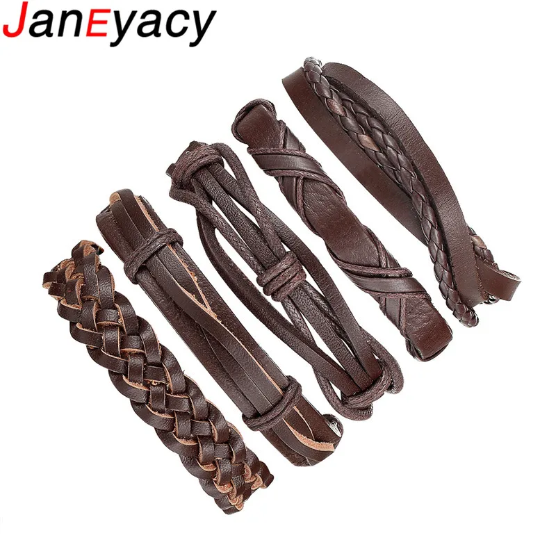 

Janeyacy 2018 new 1set/5pcs Vintage Charm Brown Leather Bracelets For Women Men Bible Cuff Bracelet & Bangle Male Wristband