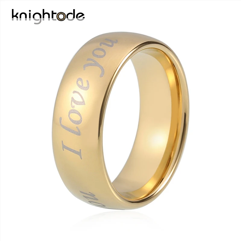 Gold Color Tungsten Carbide Rings I Love You Engagement Band Dome Polished Comfort Fit