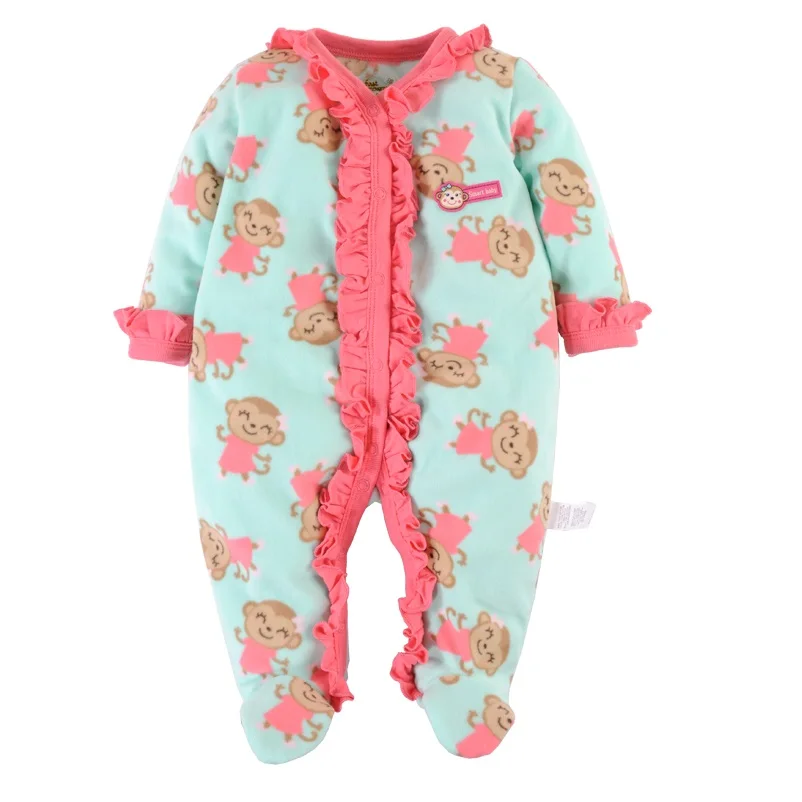 Hooyi New Baby Girls Rompers Fleece Body Warmer Coral velvet Pink Princess Pajamas Sleepwear Comfortable Outfit Foot cover