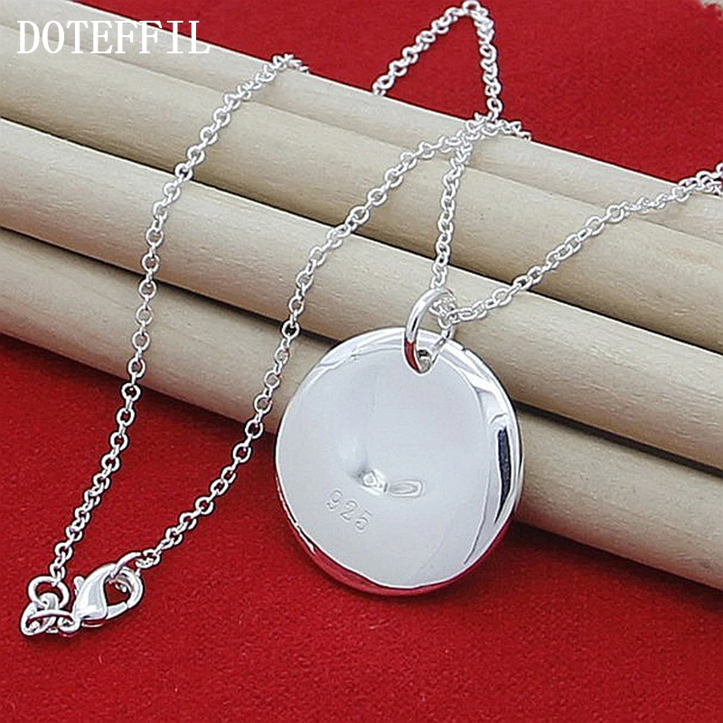 DOTEFFIL 925 Sterling Silver Bump Round Pendant Necklace 18 Inch Chain For Women Wedding Engagement Party Fashion Charm Jewelry