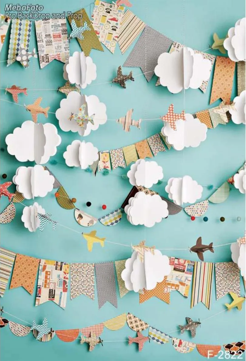 Paper Planes Cloud Cartoon Blue photo backdrop polyester or Vinyl cloth High quality Computer print children kids  background
