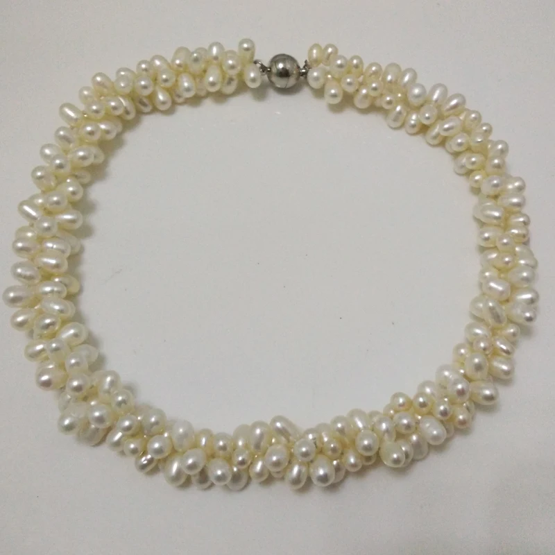 18 inches Triple Row 4-5mm Natural White Pearl Necklace