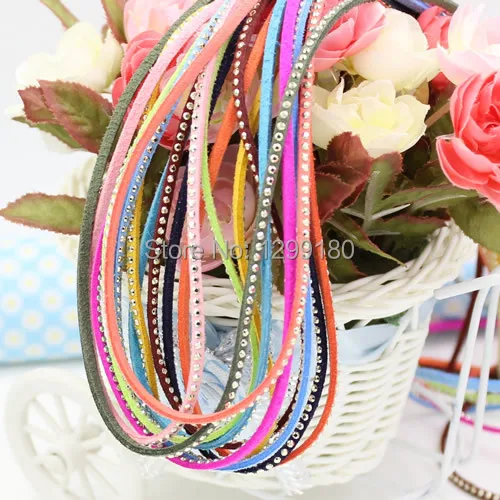 3mm Fashion Flat Korea Velvet Cord with Rhinestone, for Necklace DIY Jewelry Making Accessories 100cm K02252