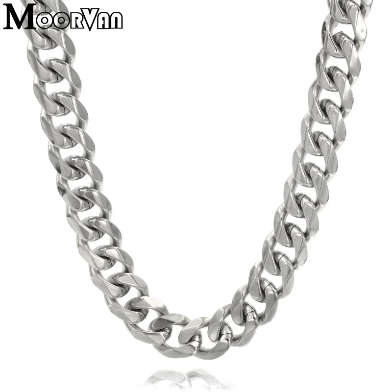 

Moorvan 7mm/10mm/13mm men's necklace six flat curb buban stainless steel chain jewelry for party/gift cool punk man jewelry