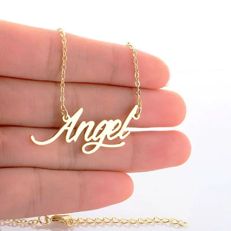 Angel Name Necklace for Women Script Letter Pendant Stainless Steel Popular Nameplate Pendant Jewelry NL2414