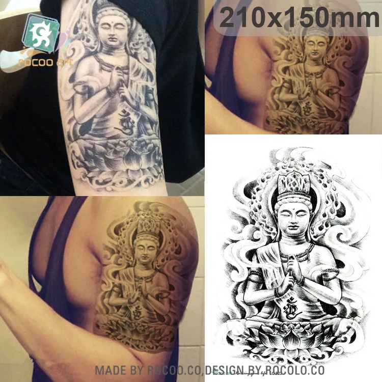 Rocooart 1pc Armband Temporary Tattoo Women Buddha Waterproof Fake Tatoo Sticker Buddhist Arm Shoulder Shank Chest For Men Taty