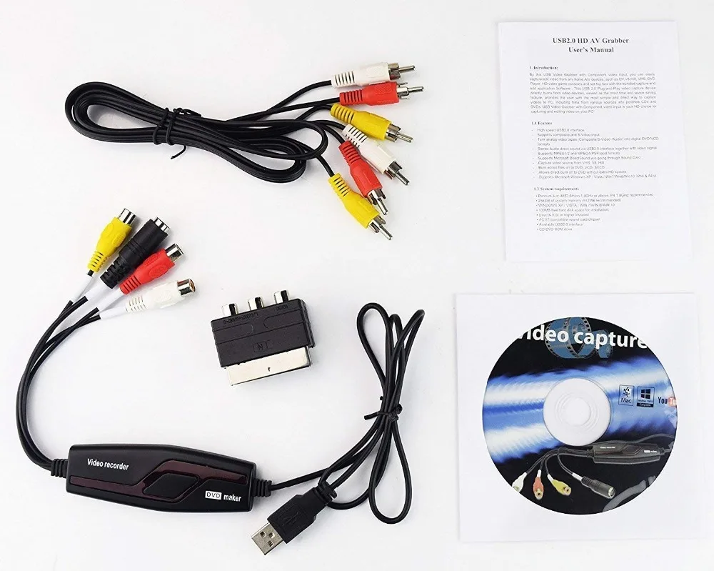 DIGITNOW! Video Capture Card Transfers Hi8 VHS to Digital DVD for Windows 10/Mac, Video Grabber with Scart/AV Adapter