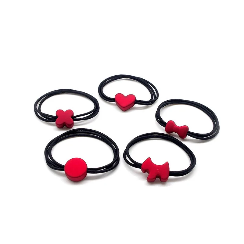 

Cute Red Texture Elastic Rubber Hair Bands Girls Frosted Beads Hair Ropes Ponytail Holders Headband Headdress Hair Accessories