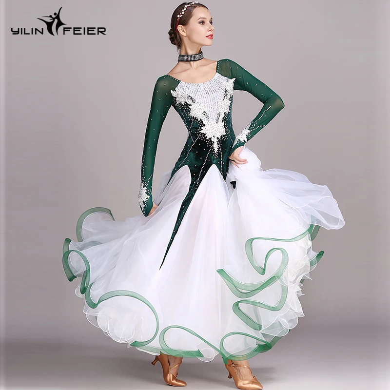 ใหม่ ballroom การแข่งขันเต้นรำชุดเต้นรำบอลรูม waltz ชุดมาตรฐานชุดเต้นรำผู้หญิง ballroom dress S7017