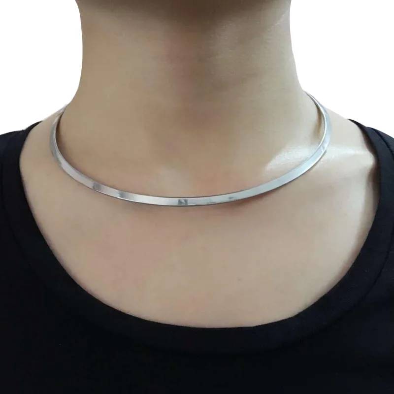 Neck Collar Necklace Jewelry Stainless Steel Open Round Torques Necklaces Silver Color Women Apparel Accessories Bohemian Short