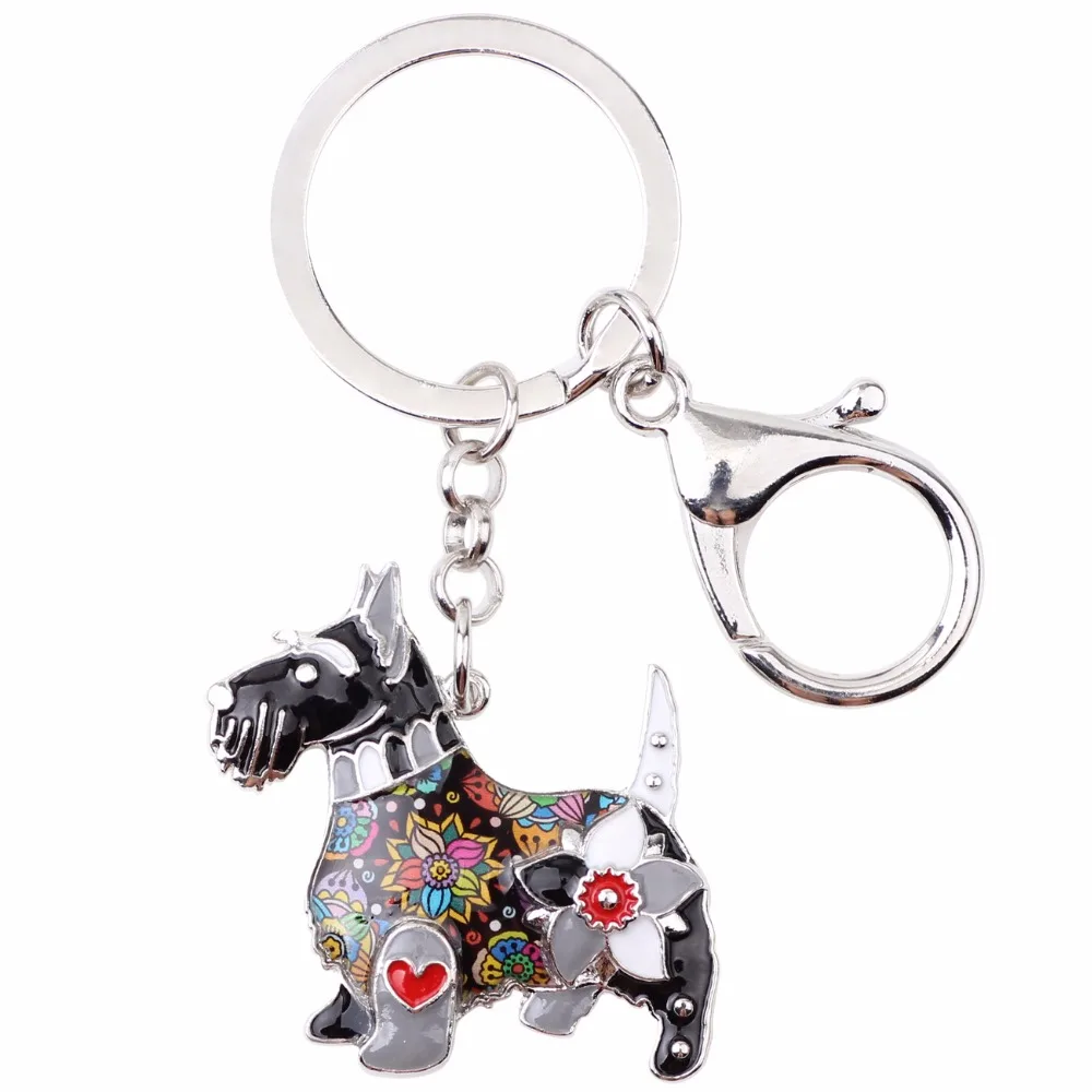 Bonsny Enamel Metal Scottish Terrier Dog Key Chain Key Ring Jewelry For Women Girl Bag Pendant Charm Car Keychain Accessories