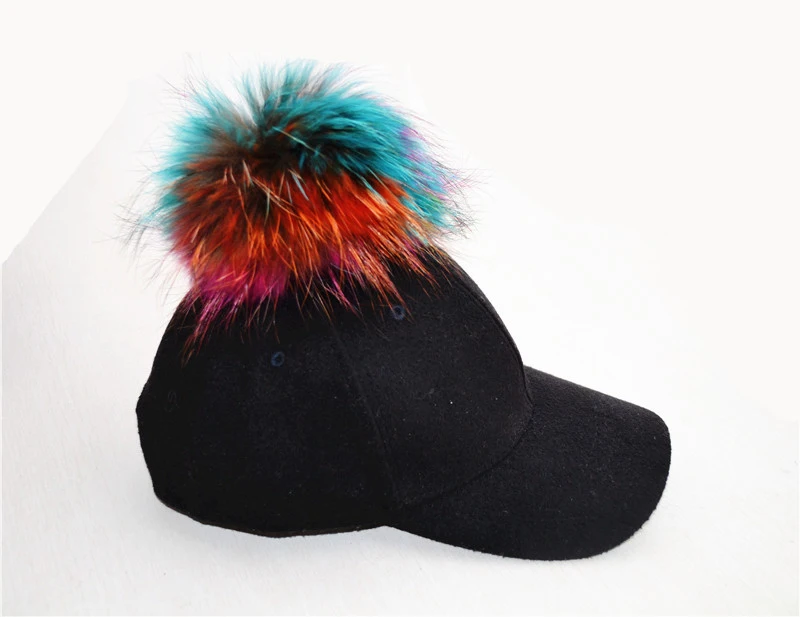 Fashion Fox Fur Pom Pom Wool Baseball Cap Blank Hat Solid Color Hats Cap Adjustable Warm Hat