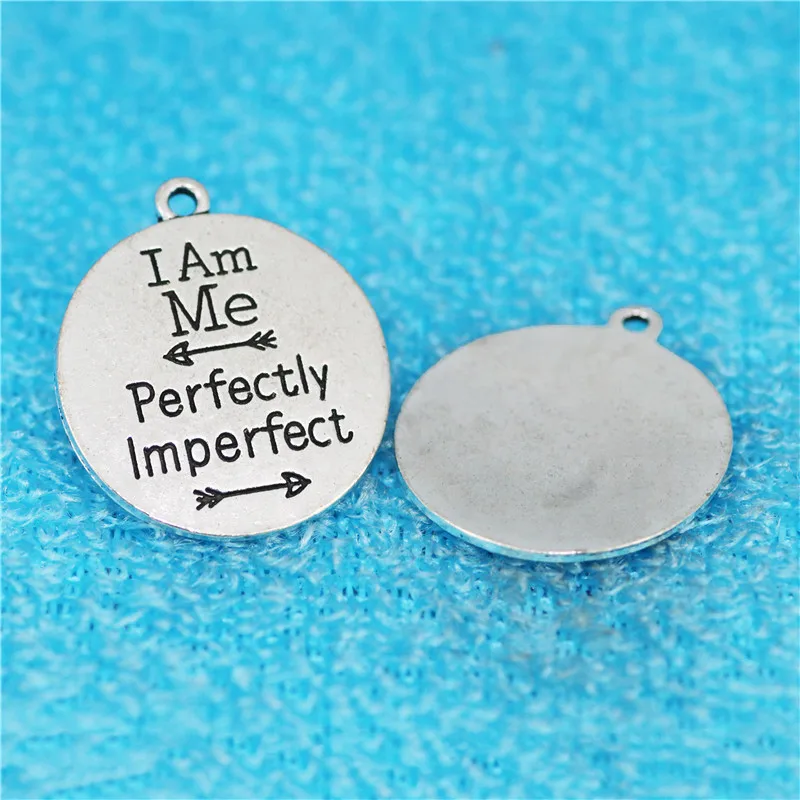 Mixed Charms 10 Pieces/Lot Diameter 25mm Letter Engraved I Am Me Perfectly Imperfect Round Disc Words Charms Wholesale