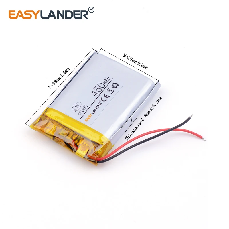482933 450mah 3,7 V wiederauf ladbarer Lithium-Li-Ionen-Polymer-Akku für digitale MP3-GPS-PSP-Produkte für Rekorder