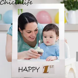 Chicinlife 1szt Happy 1st foto budka Frame rekwizyty dla dzieci dekoracje na przyjęcie z okazji pierwszych urodzin Baby Shower Boy Girl 1 rok artykuły urodzinowe