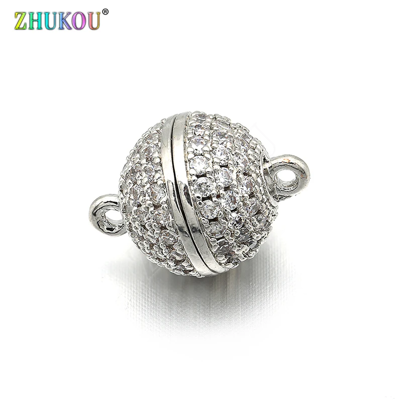 10*14mm Brass Micro Pave Cubic Zirconia Round Magnetic Clasps Hooks, Mixed Color,Hole: 1mm, Model: VK20/1Pcs