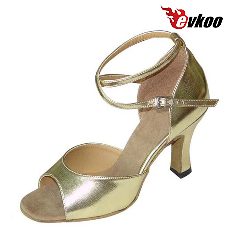 Evkoodance Pu Or Nubuck Golden Sliver Black Brown Woman Salsa Latin Dance Shoes With 7cm Heel Latin Party Dancing Shoes OEM