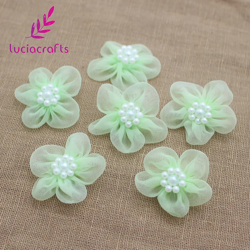 Lucia crafts 30mm Organza Bowknots Headwear Material Rosette DIY Hair-bow Garment Sewing Accessories 12pcs/24pcs B0901