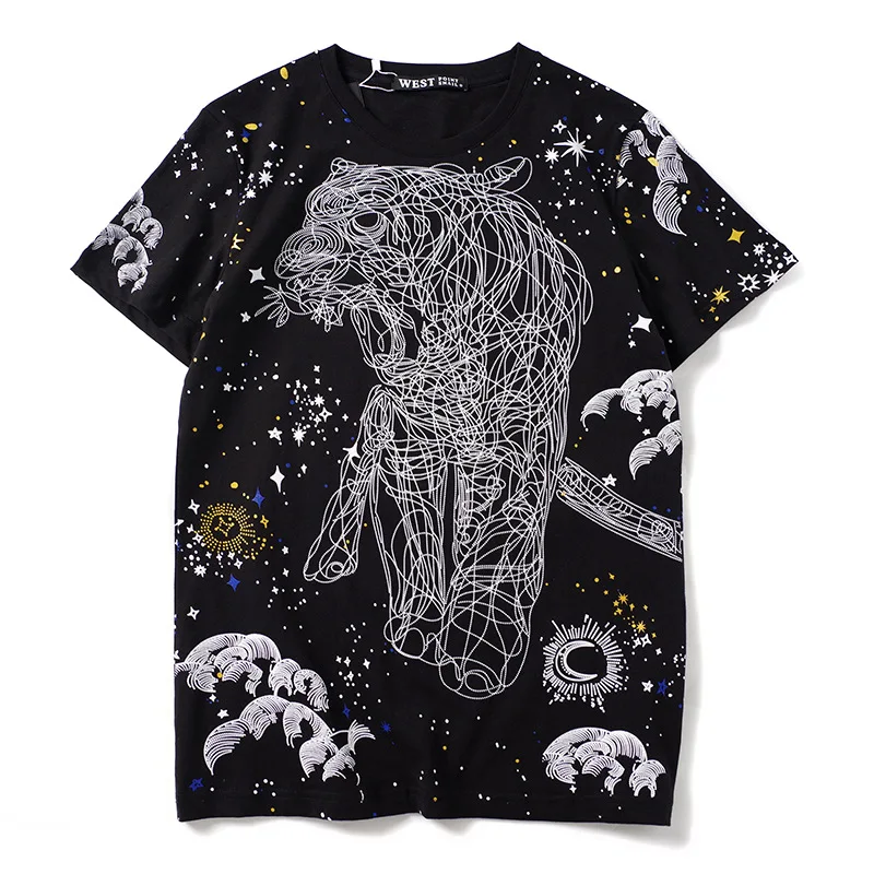 New 2019 Men Novelty Line tiger star cloud T Shirts T-Shirt Hip Hop Skateboard Street Cotton T-Shirts Tee Top Kenye #019