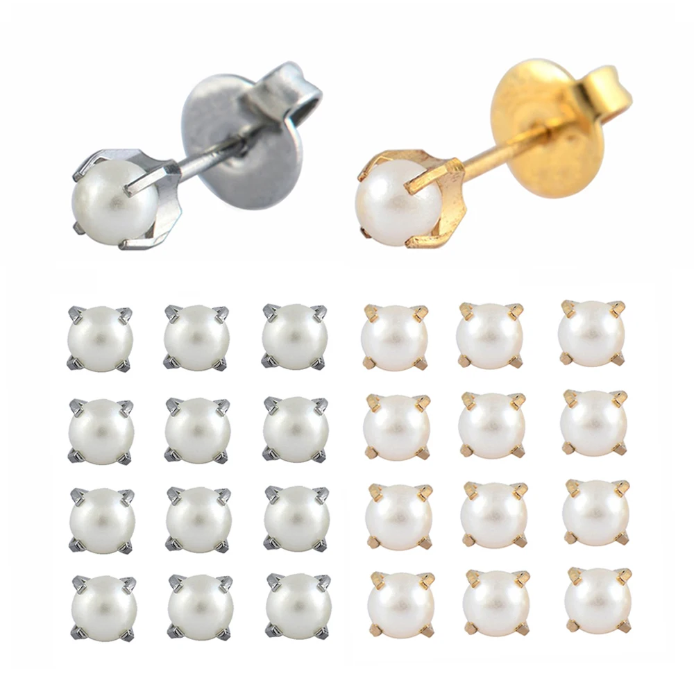 12pairs Prong Setting White Pearl Ear Stud Tragus Helix Cartilage Earrings Sterilized Studs Piercing Body Jewelry