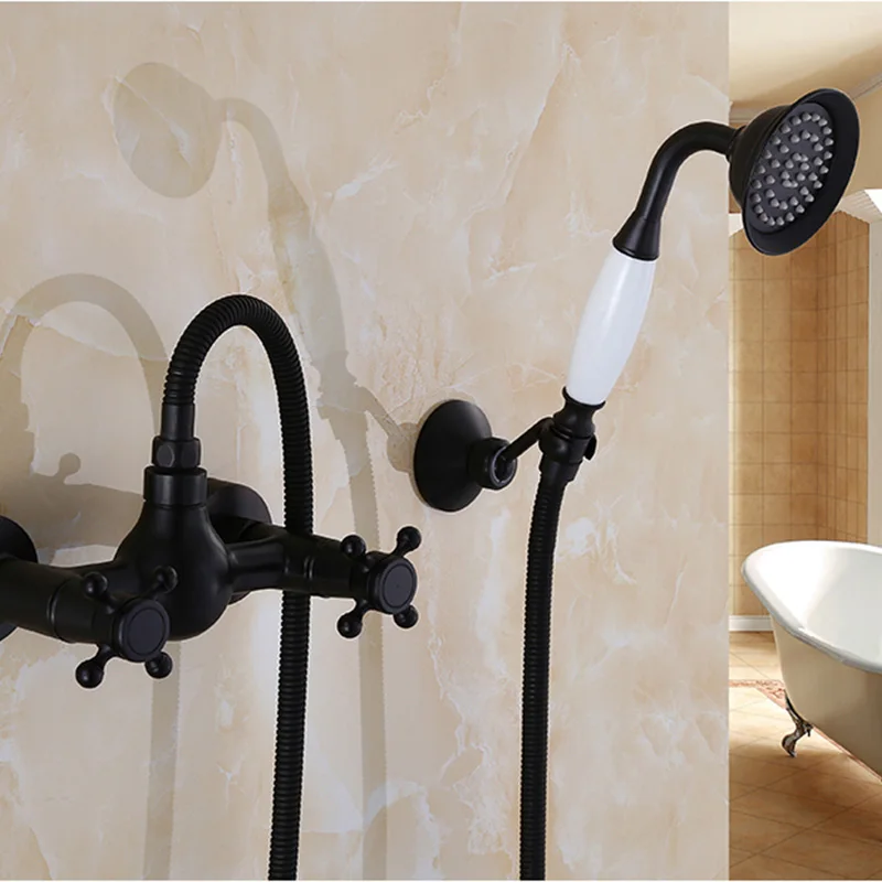 

Bathtub Faucet Wall Mounted Black Oil Brushed Bathtub Faucet With Hand Shower Bathroom Bath Shower Faucets Torneiras