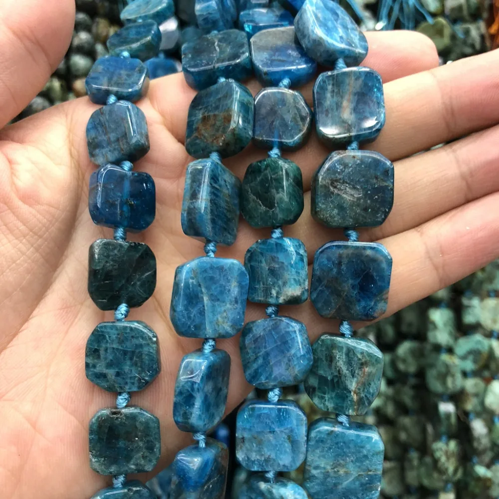 

Wholesale 3strings 15.5" Natural Apatite Square Beads Nugget Bead, Genuine Stone Gem Jewelry Making Beads Wholesale Price