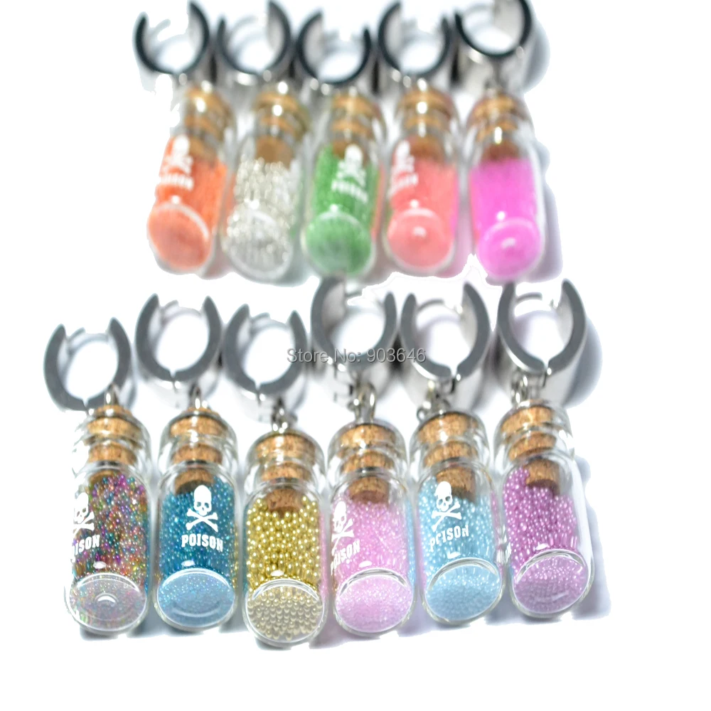 50pcs New Stainless Steel Bottle Dangel Hoop Earring Ear Studs Fake Ear Plugs Body Piercing Jewelry