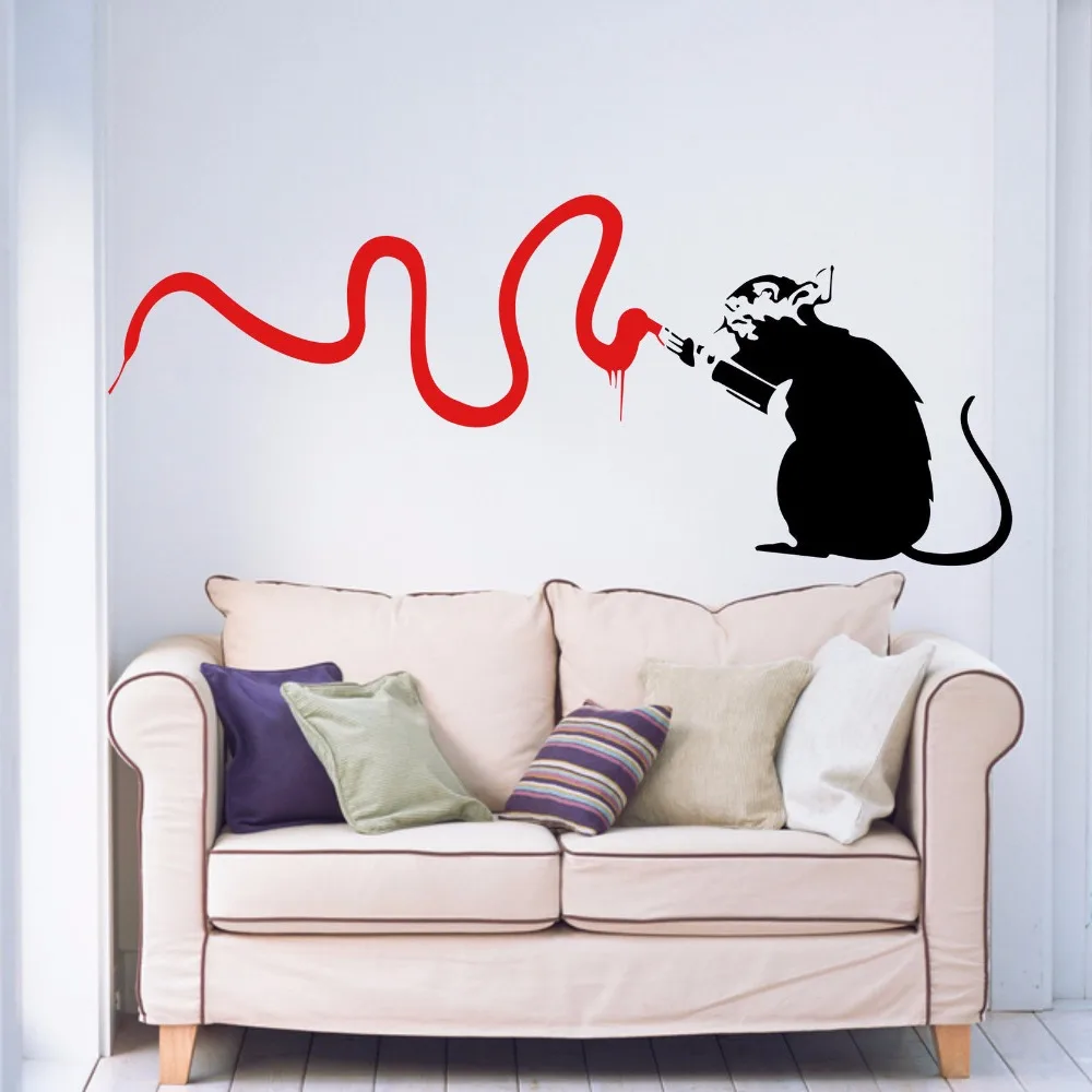 Banksy Rat vandalo soggiorno camera da letto corridoio cucina casa finestra decalcomania rimovibile vinile arte Wall Sticker Autocollant murale B083