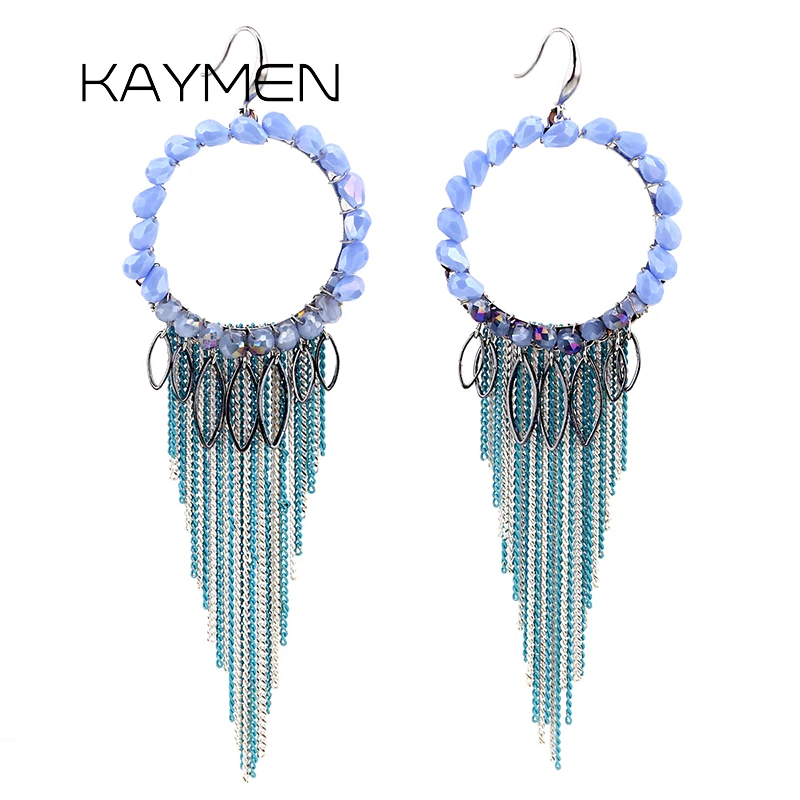 

New Arrivals Luxury Fashion Tassels Statment Drop Earrings for Women Handmade Crystals Beaded Ear-ring Bohemia Jewelry Blue