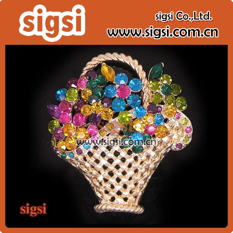 

funny rhinestone flower basket brooch