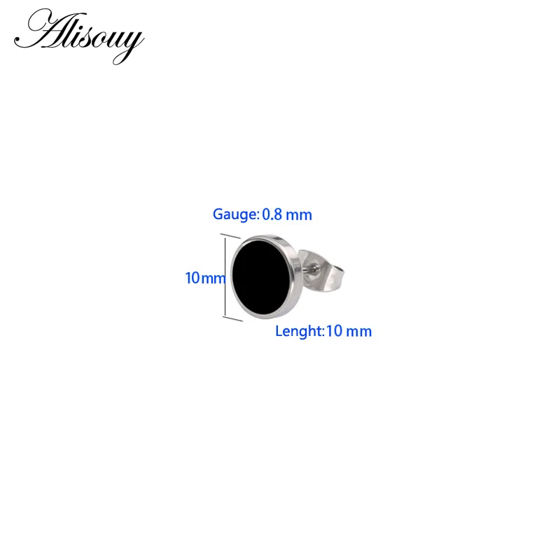 Alisouy 4 Colors 316L Titanium Steel Drops Oil Stud Earrings Round Steel Button Black Center Gift For Men Trendy Accessories