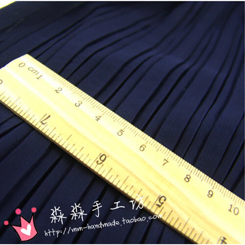 High Qulity Textile fabrics Dark Blue Organ Plait Crinkle Chiffon Lace Fabric Wholesale Pleated Navy Blue Dress